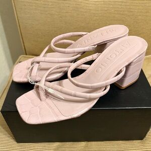 Antonio Melani Rexxza Strappy Croc/Leather Block Heel Dress Sandals - Size 8.5
